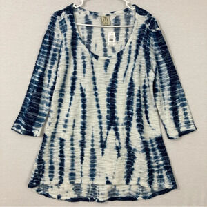 New XCVI Blue White Tie Dye Round Neck Stretch Top size Medium
